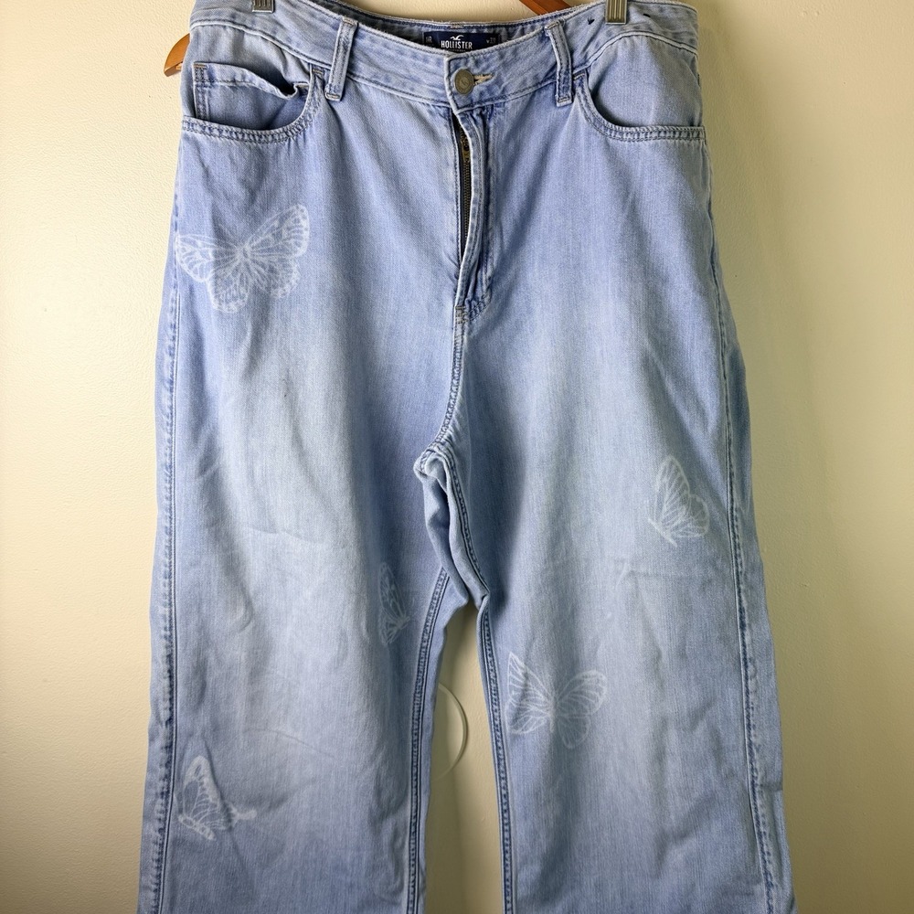 Hollister Jeans Womens 4 Blue Ultra High-Rise Baggy Butterfly Print Denim 14/32R